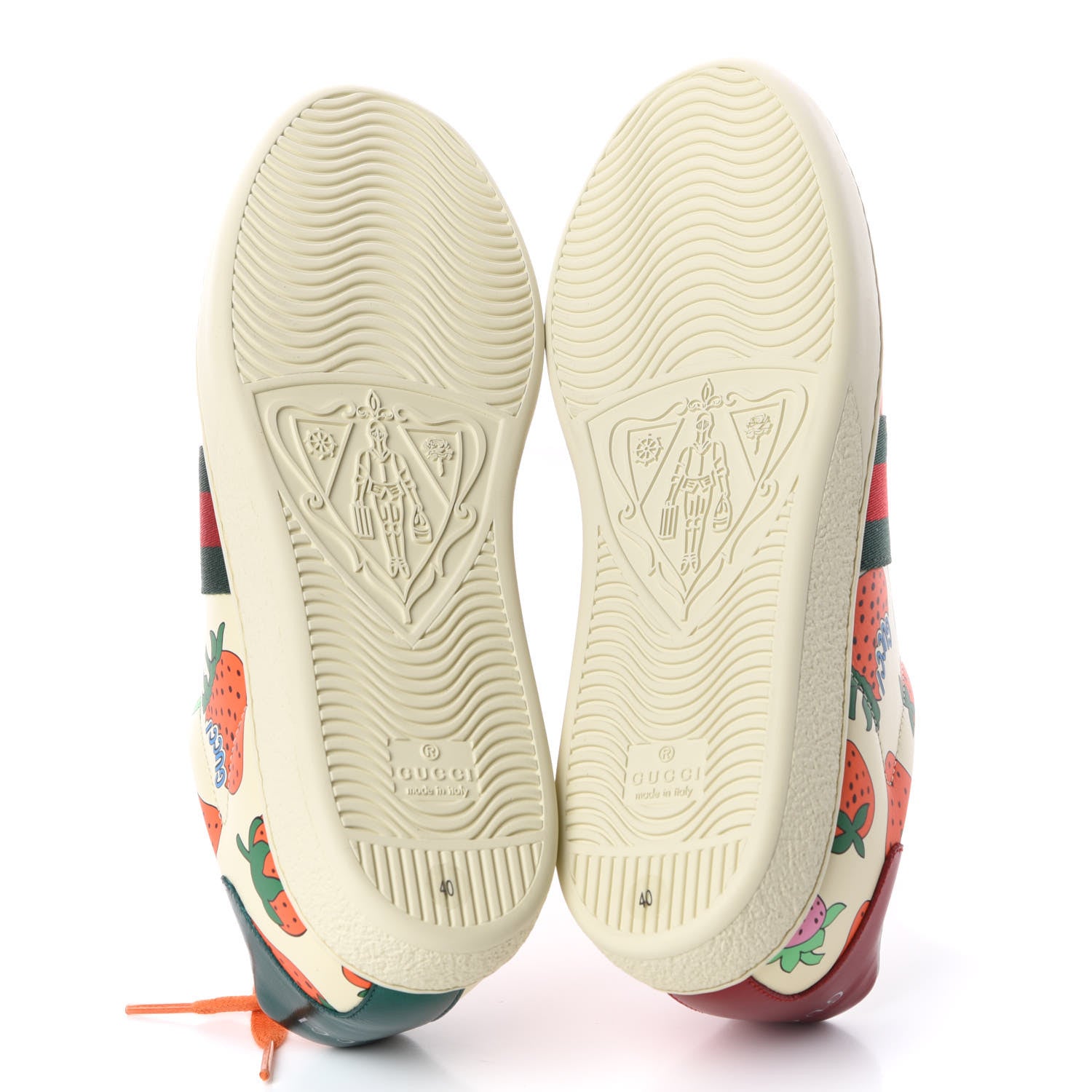 Gucci Calfskin Web Strawberry Print Womens Ace Sneakers 40 Ivory Red Green 6 of 10