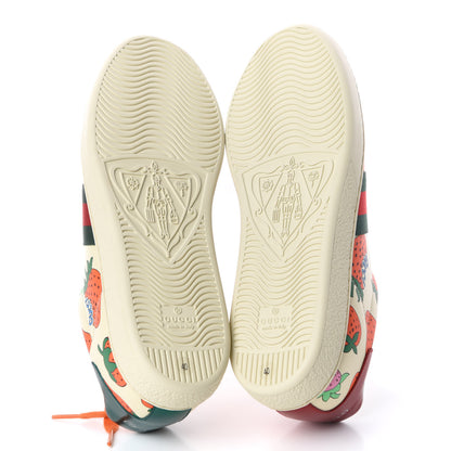 Gucci Calfskin Web Strawberry Print Womens Ace Sneakers 40 Ivory Red Green 6 of 10
