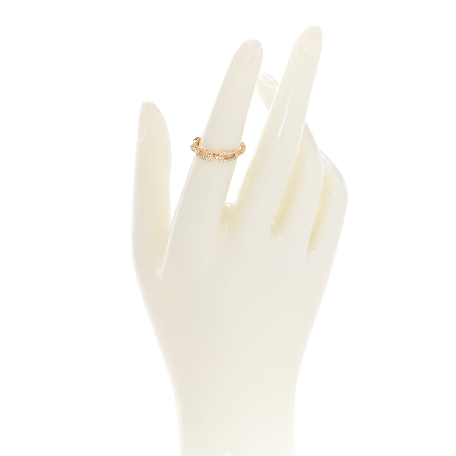 David Yurman 18K Yellow Gold Diamond 4.5mm Stax Single Row Chain Link Ring 52 6 2 of 4