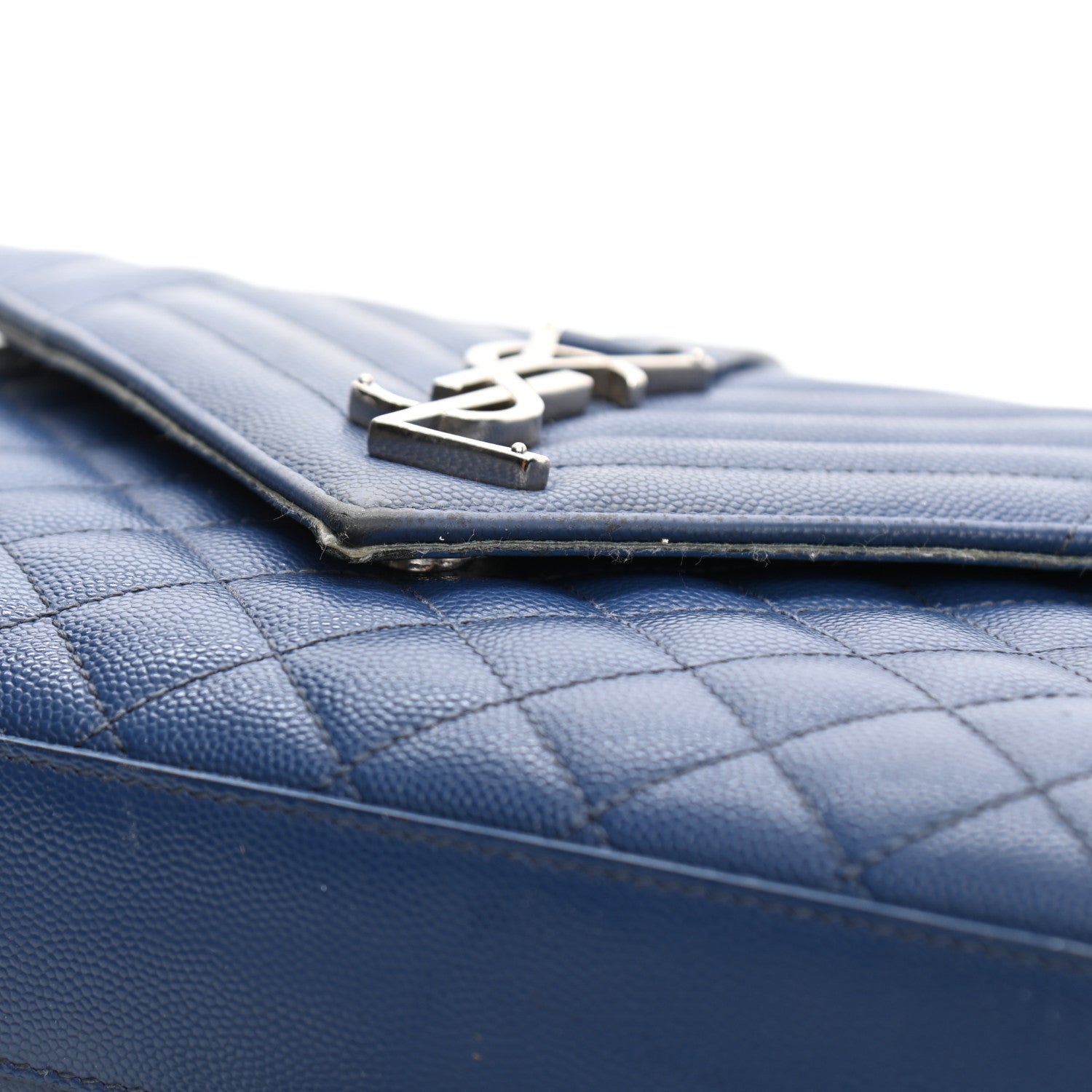 Saint Laurent Grain De Poudre Textured Mixed Matelasse Triquilt Medium Monogram Satchel Denim 16 of 20