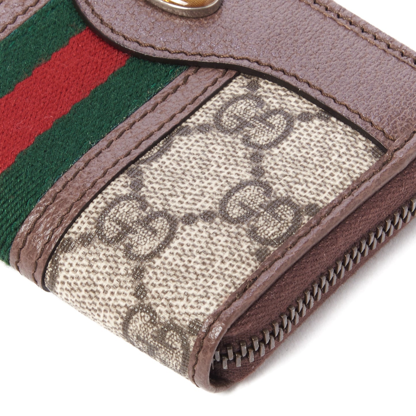 GG Supreme Web Ophidia Zip Around Card Case Brown