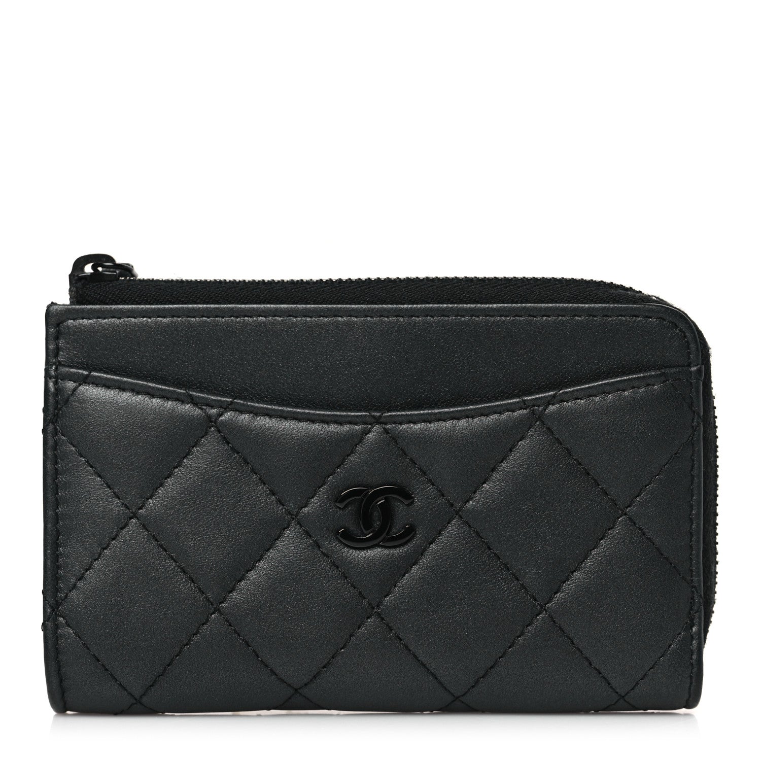 Chanel Pearly Lambskin Quilted Zip Card Holder So Black 1 of 7