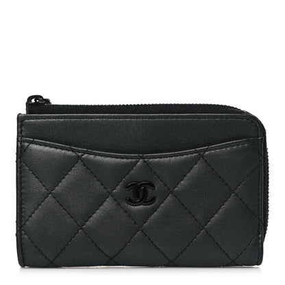 Chanel Pearly Lambskin Quilted Zip Card Holder So Black 1 of 7