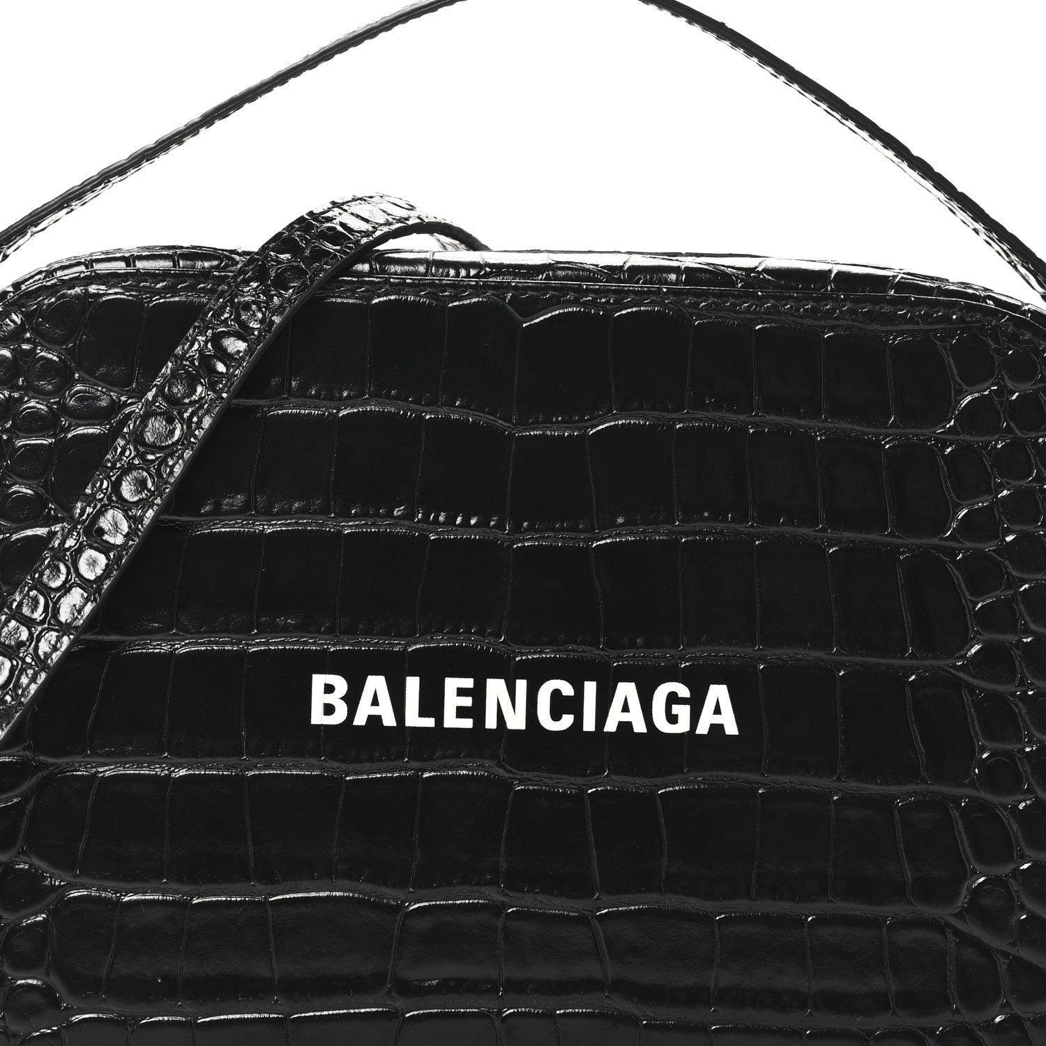 Balenciaga Shiny Calfskin Logo Crocodile Embossed S Everyday Camera Bag with Handle Black 6 of 8