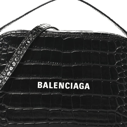Balenciaga Shiny Calfskin Logo Crocodile Embossed S Everyday Camera Bag with Handle Black 6 of 8