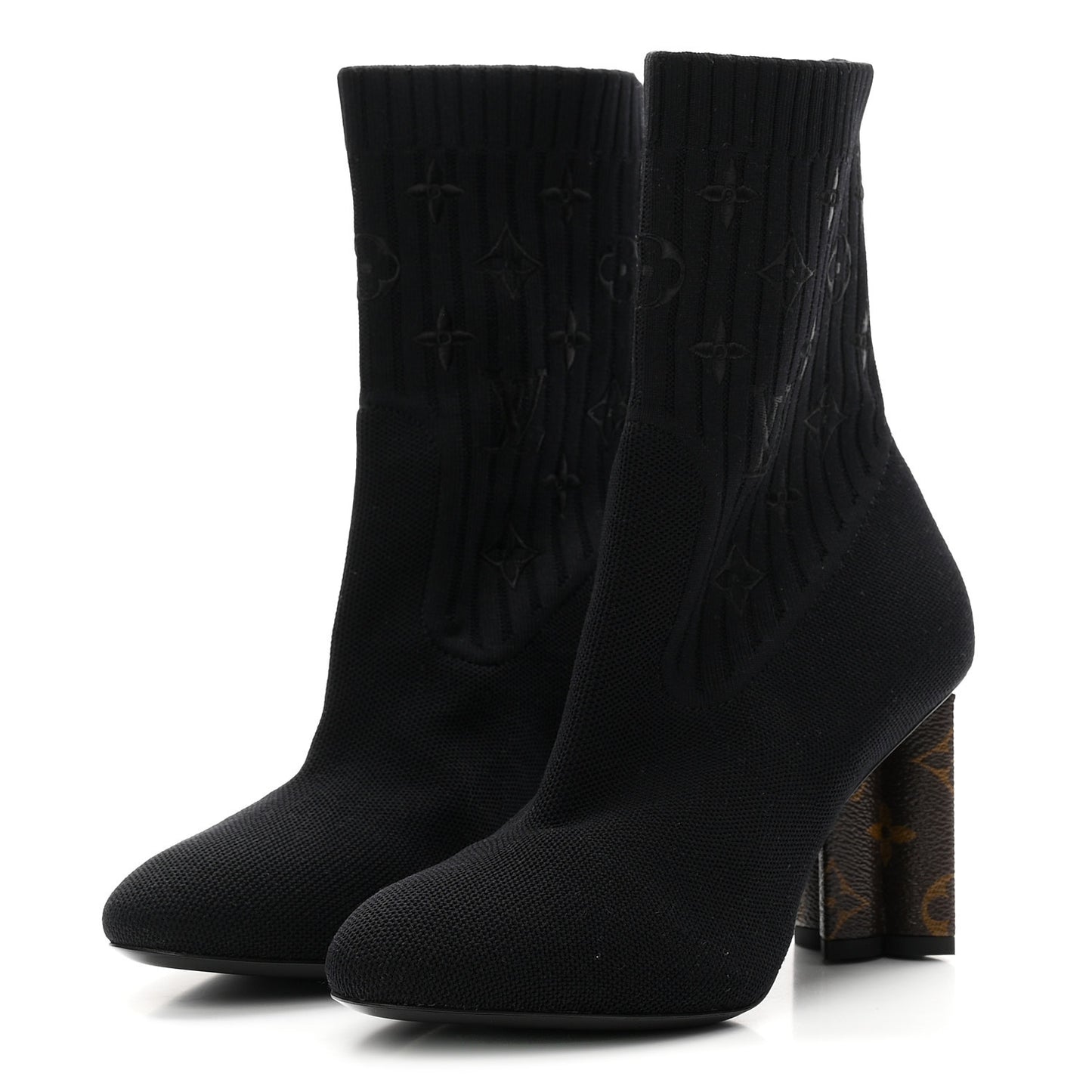 Monogram Stretch Fabric Silhouette Ankle Boots 38 Black