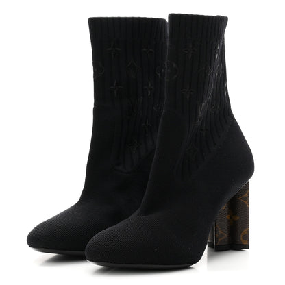 Louis Vuitton Monogram Stretch Fabric Silhouette Ankle Boots 38 Black 4 of 8