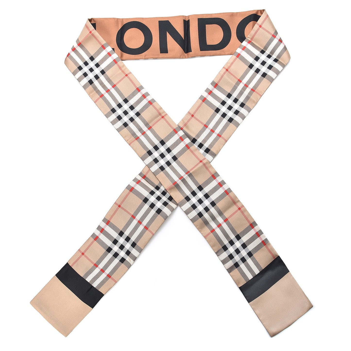 Silk Vintage Check Logo Print Skinny Scarf Archive Beige