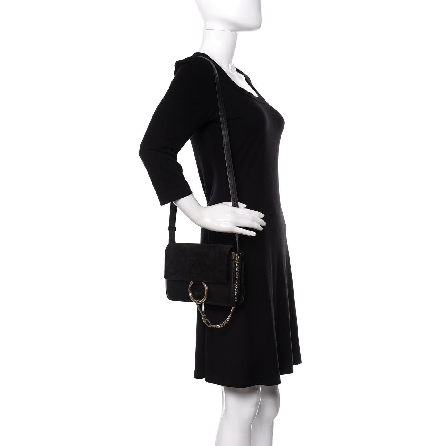 Suede Calfskin Small Faye Shoulder Bag Black