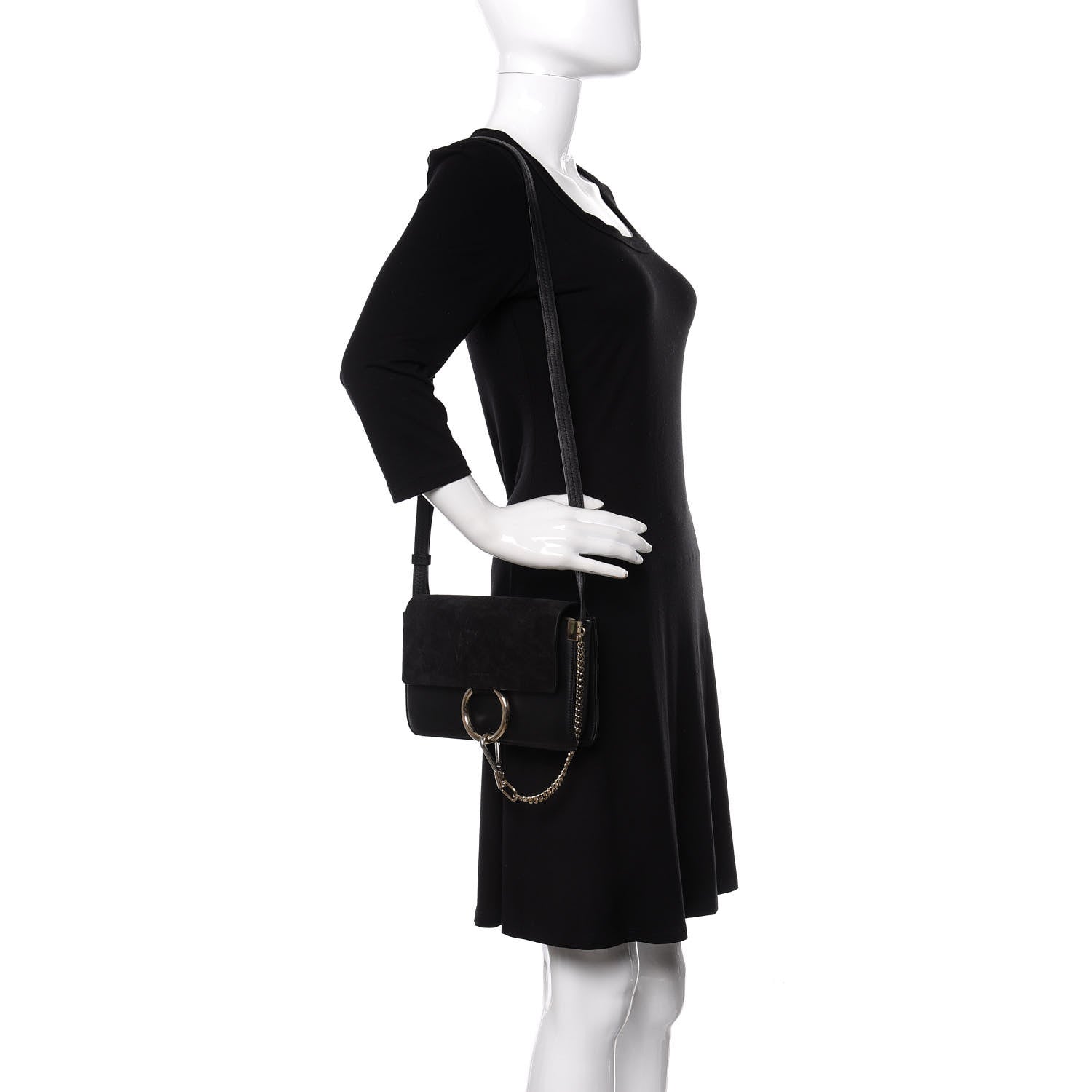 Chloe Suede Calfskin Small Faye Shoulder Bag Black 2 of 10