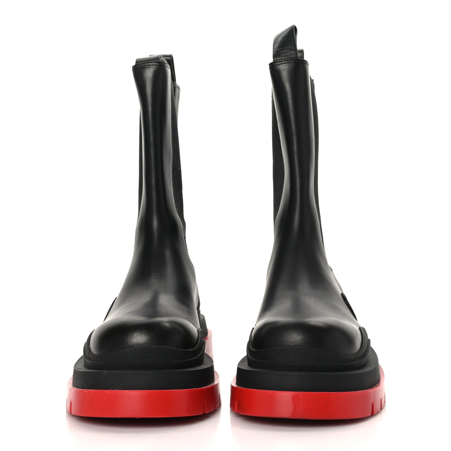 Calfskin The Tire Chelsea Boots 40.5 Black Bright Red