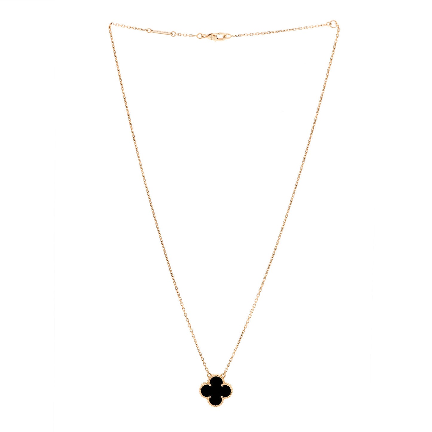 18K Yellow Gold Black Onyx Vintage Alhambra Pendant Necklace
