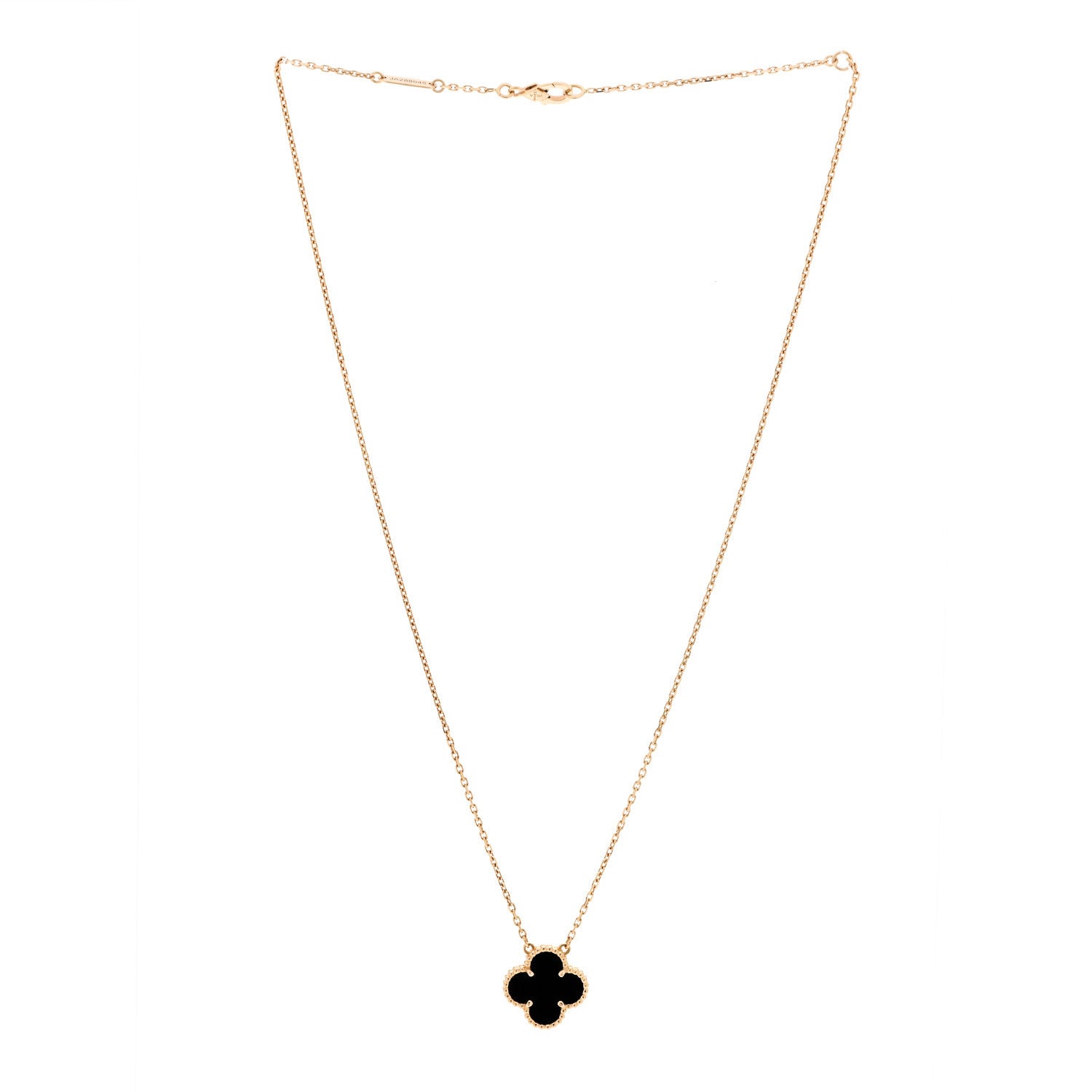 Van Cleef & Arpels 18K Yellow Gold Black Onyx Vintage Alhambra Pendant Necklace 3 of 6