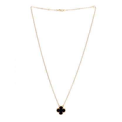 Van Cleef & Arpels 18K Yellow Gold Black Onyx Vintage Alhambra Pendant Necklace 3 of 6