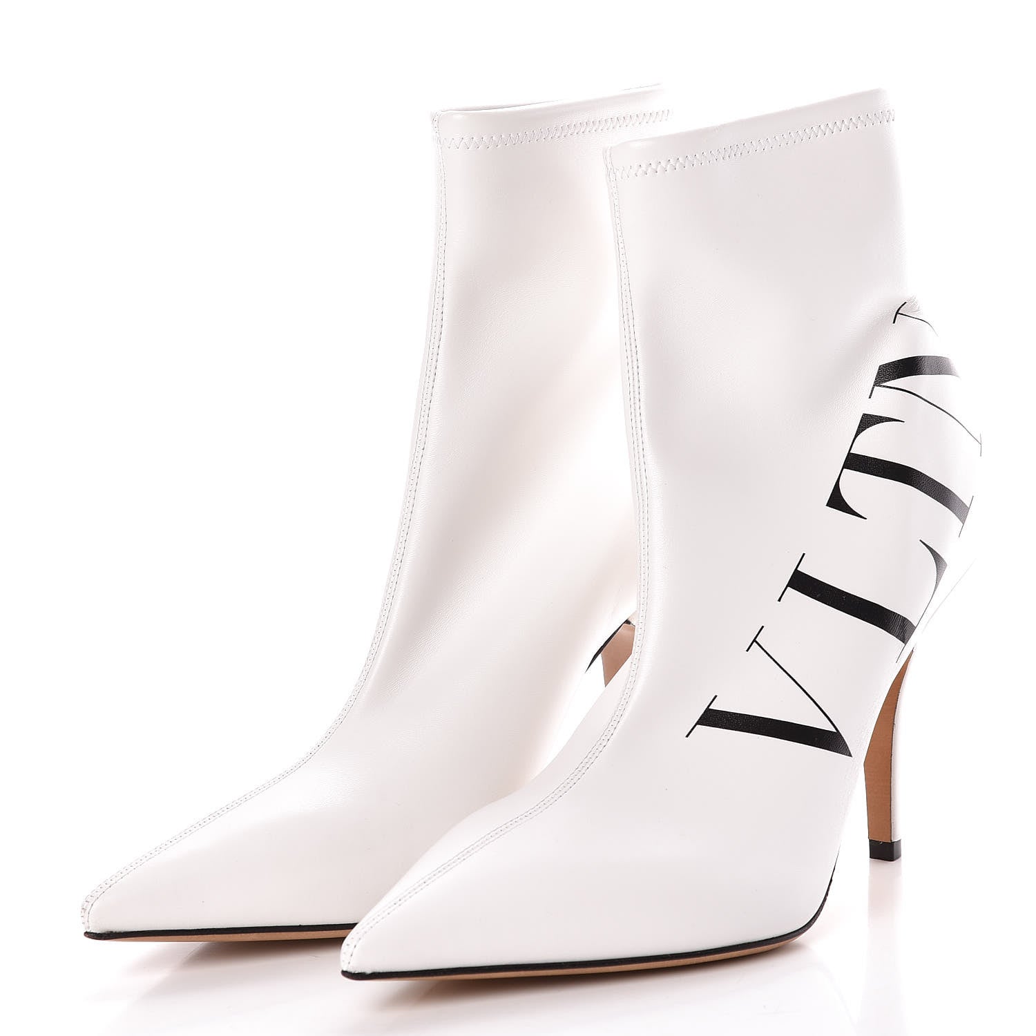 Valentino Garavani Eco Leather VLTN 100mm Sock Booties 39.5 White Black 3 of 7