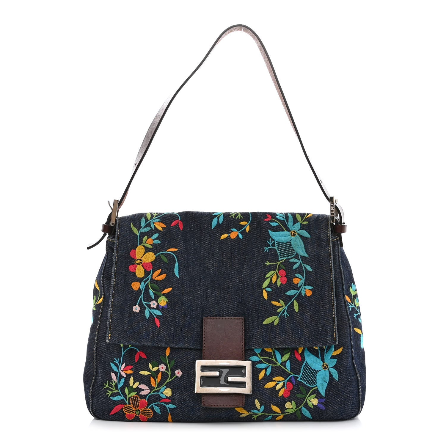 Fendi Denim Flower Embroidered Mama Baguette Blue 1 of 7