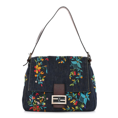 Fendi Denim Flower Embroidered Mama Baguette Blue 1 of 7