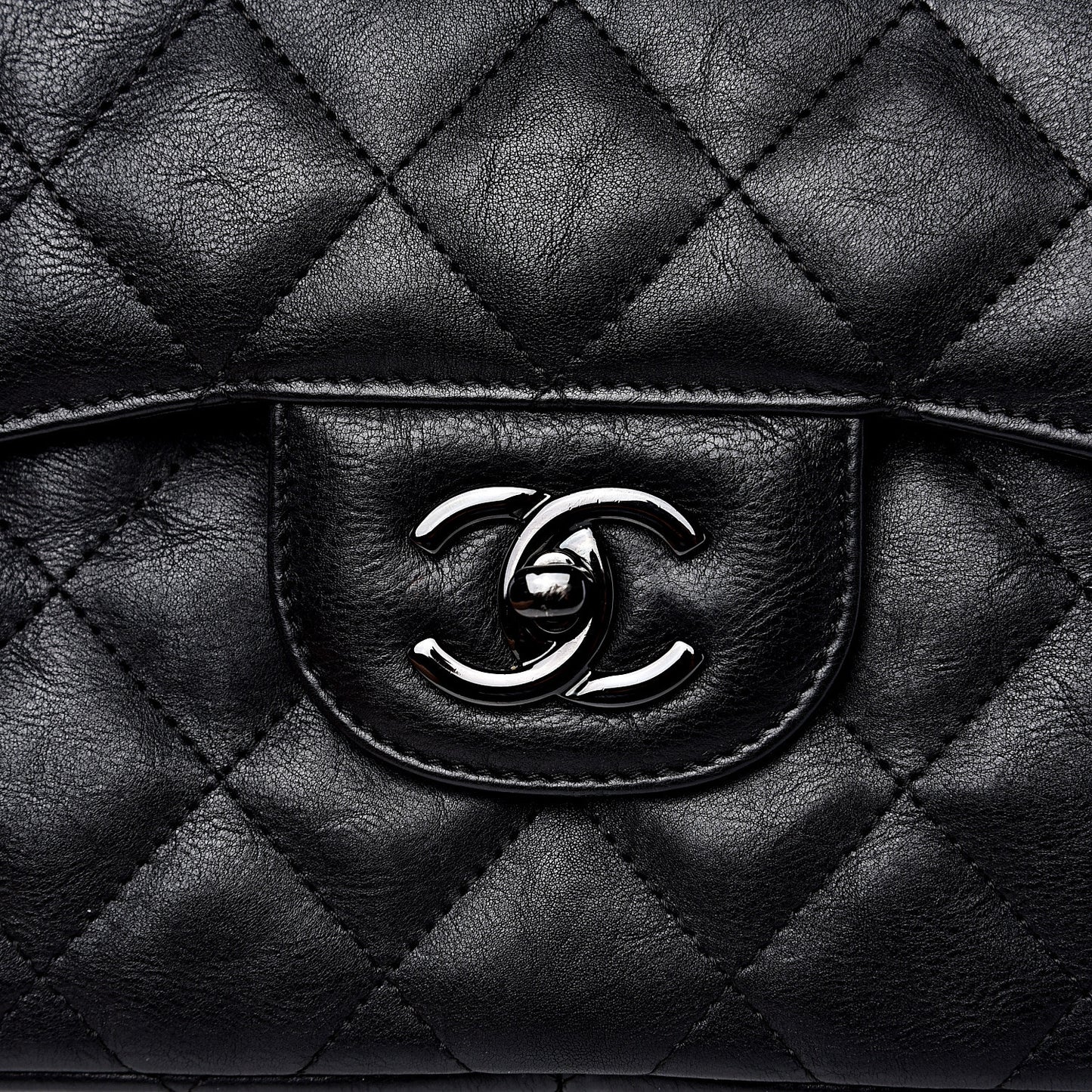 Crumpled Calfskin Quilted Jumbo Double Flap So Black
