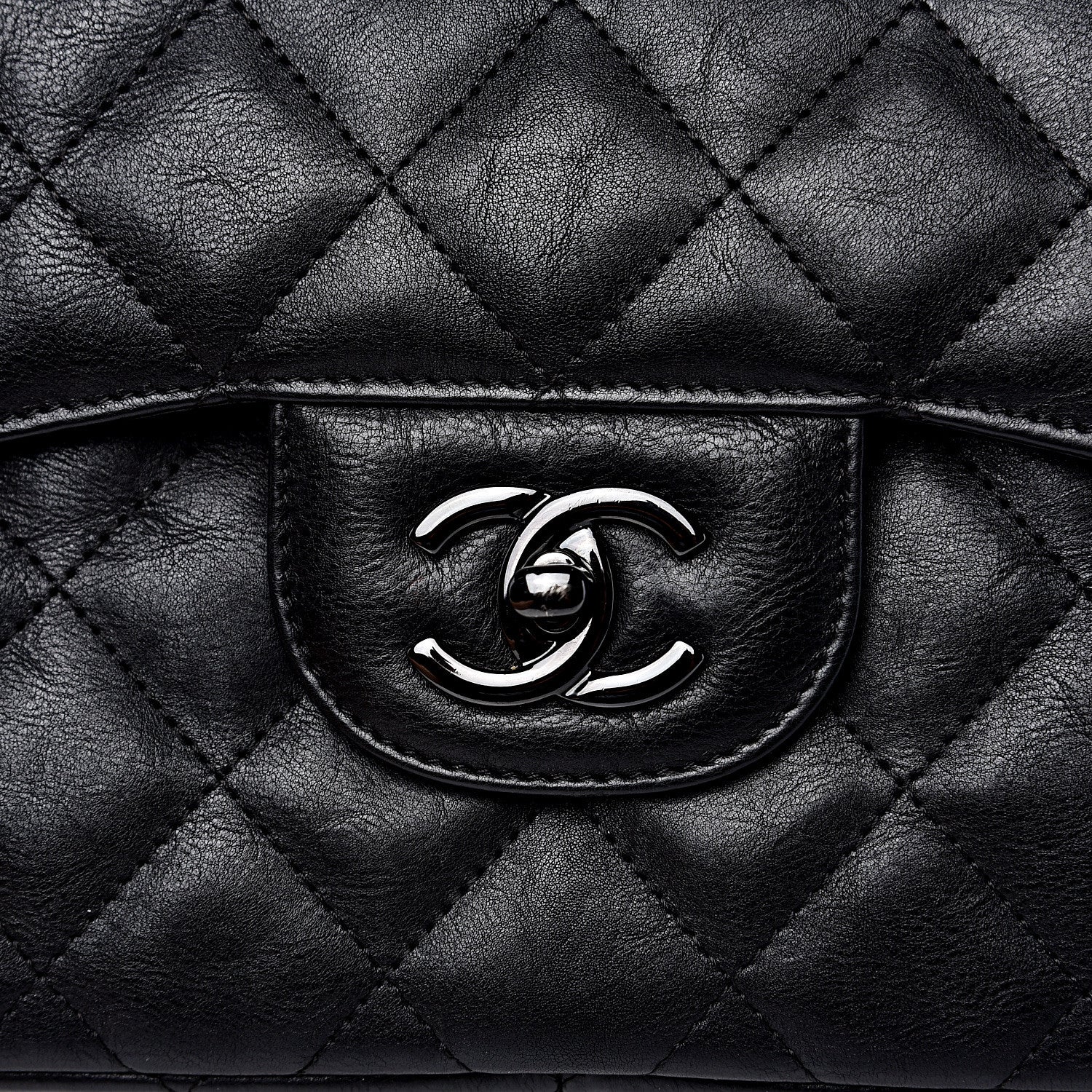 Chanel Crumpled Calfskin Quilted Jumbo Double Flap So Black 7 of 15