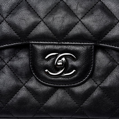 Chanel Crumpled Calfskin Quilted Jumbo Double Flap So Black 7 of 15