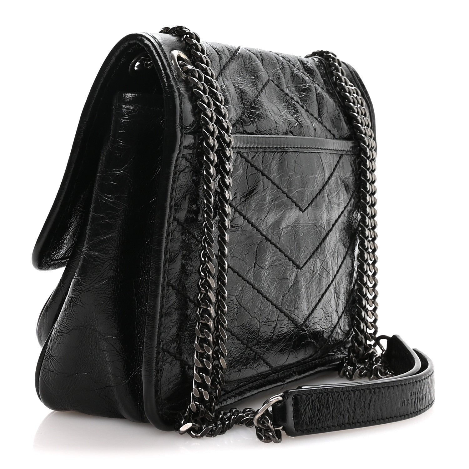 Saint Laurent Crinkled Calfskin Matelasse Monogram Baby Niki Chain Satchel Black 2 of 10