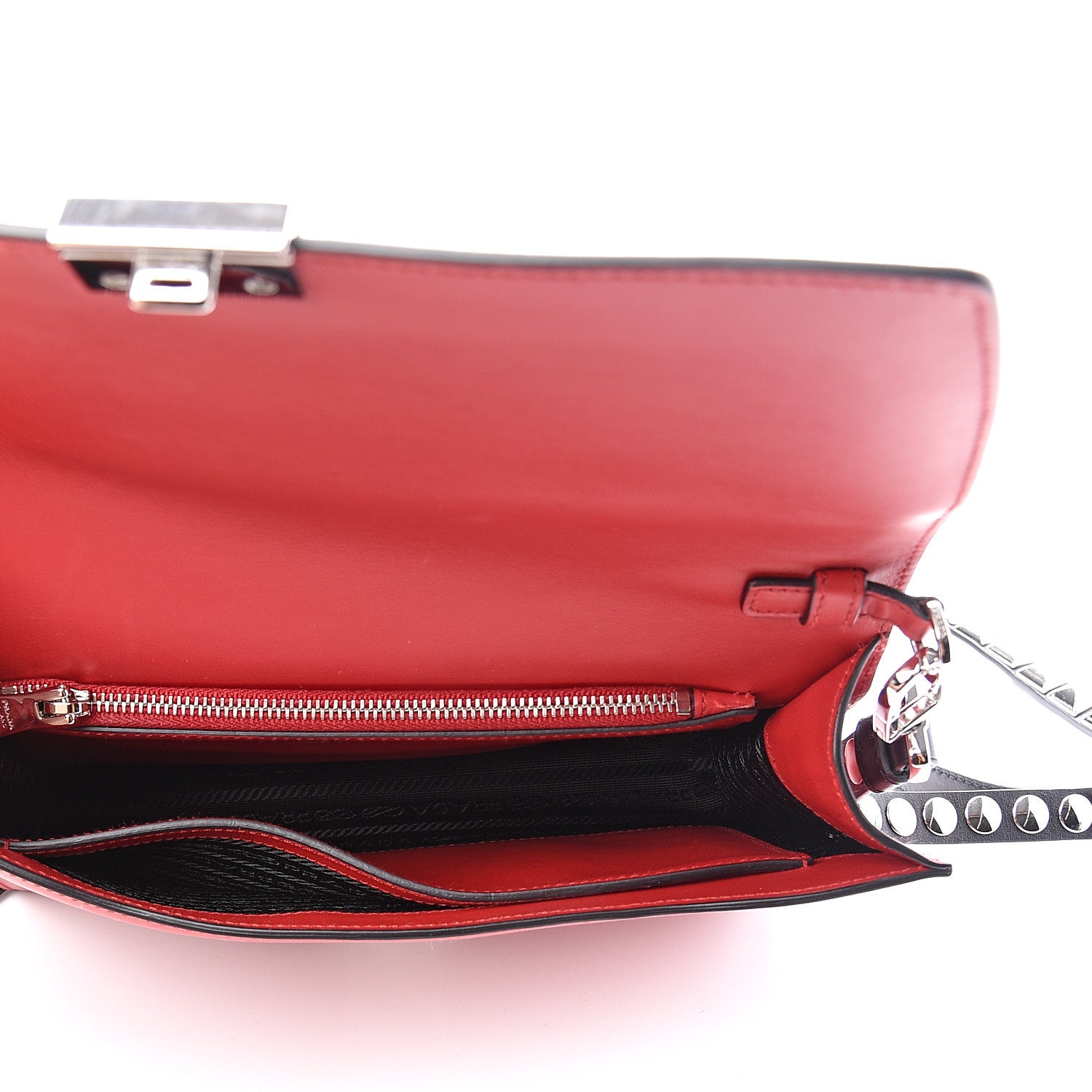 Prada Saffiano City Calfskin Studded Large Elektra Shoulder Bag Fuoco Black 4 of 8
