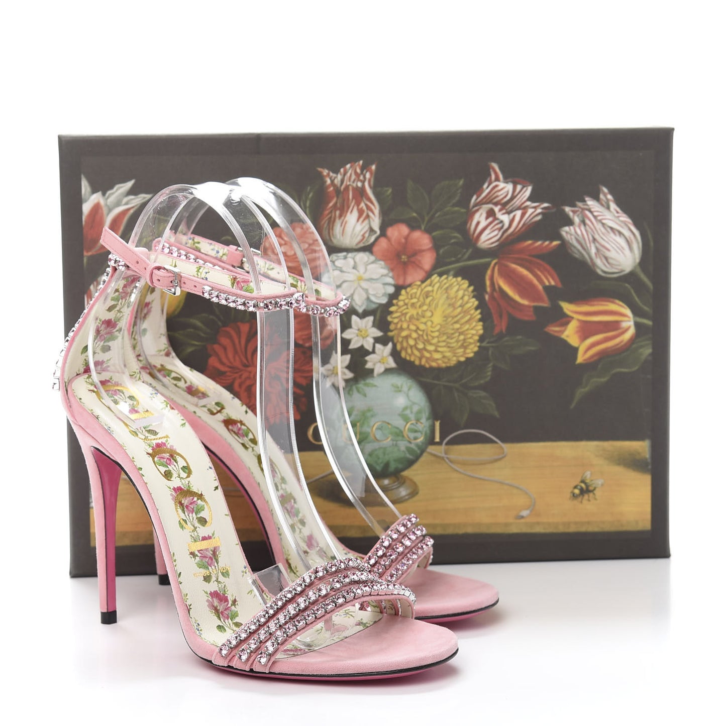 Kid Scamosciato Crystal Ankle Strap High Heel Sandals 37.5 Light Rose Light Peonia