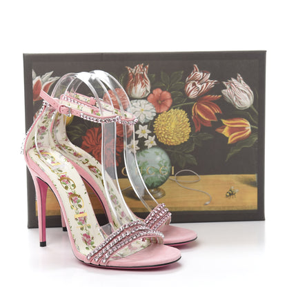 Gucci Kid Scamosciato Crystal Ankle Strap High Heel Sandals 37.5 Light Rose Light Peonia 9 of 9
