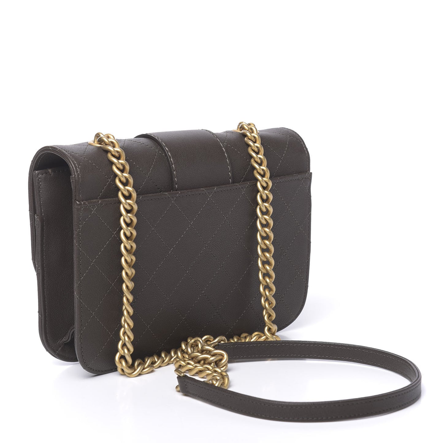 Sheepskin Stitched Chain Flap Bag Brown