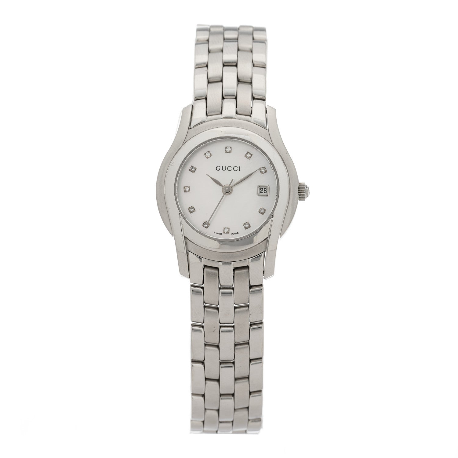 Gucci Stainless Steel Diamond Mother of Pearl 27mm 5500L Quartz Watch 1 of 4