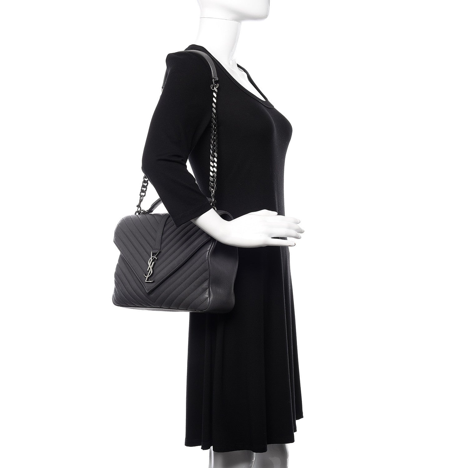 Saint Laurent Sheepskin Matelasse Chevron Monogram Large College Satchel Dark Anthracite 2 of 9