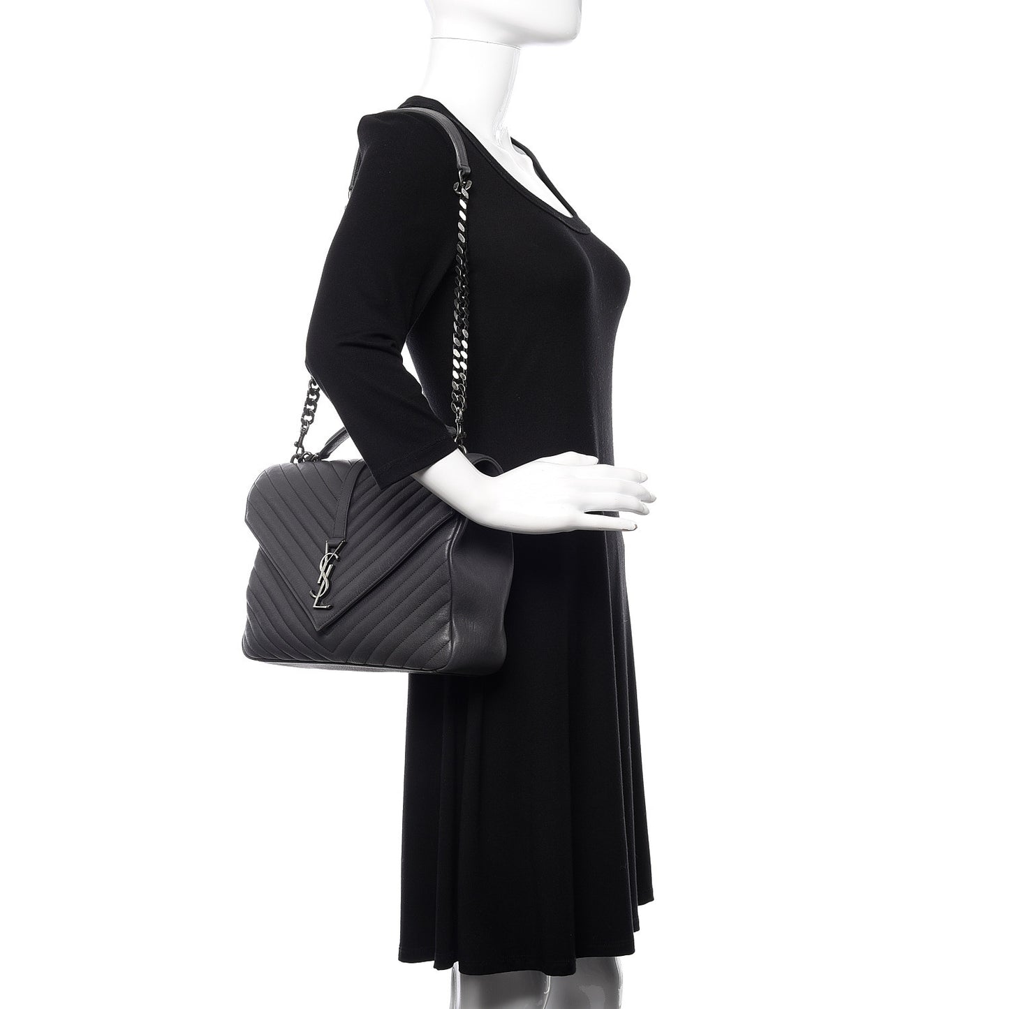 Sheepskin Matelasse Chevron Monogram Large College Satchel Dark Anthracite