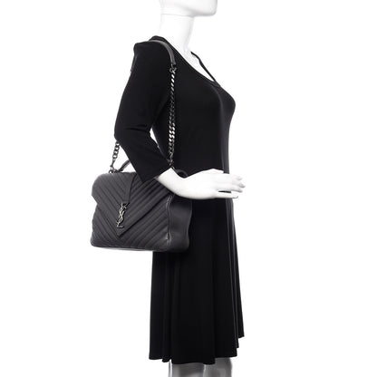 Saint Laurent Sheepskin Matelasse Chevron Monogram Large College Satchel Dark Anthracite 2 of 9