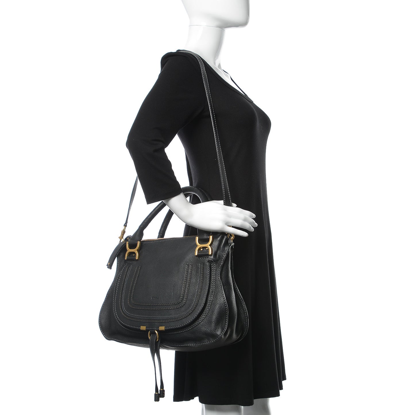Calfskin Medium Marcie Satchel Black