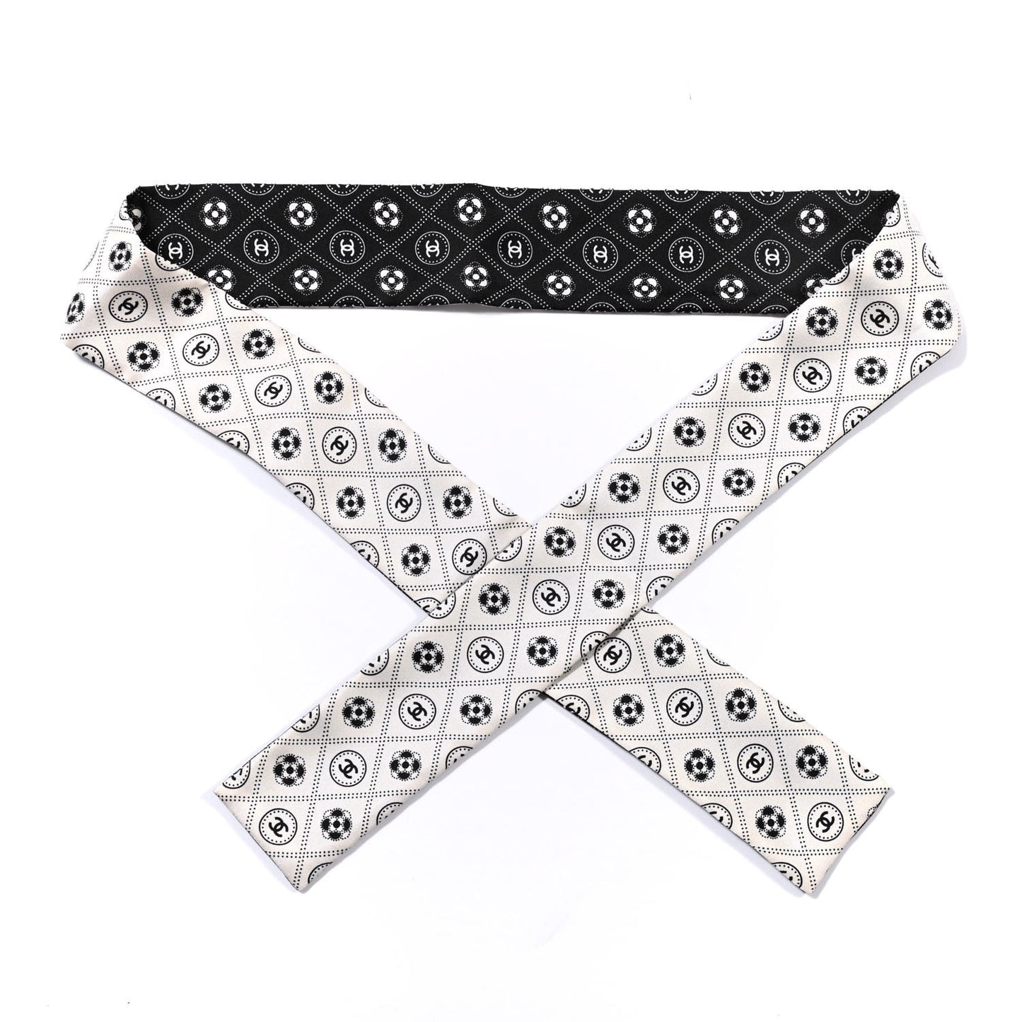 Silk CC Polka Dot Slim Bandeau Scarf Black Ecru