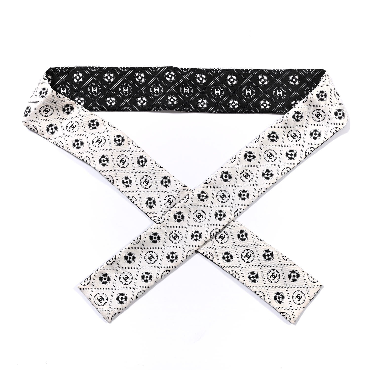 Chanel Silk CC Polka Dot Slim Bandeau Scarf Black Ecru 1 of 3
