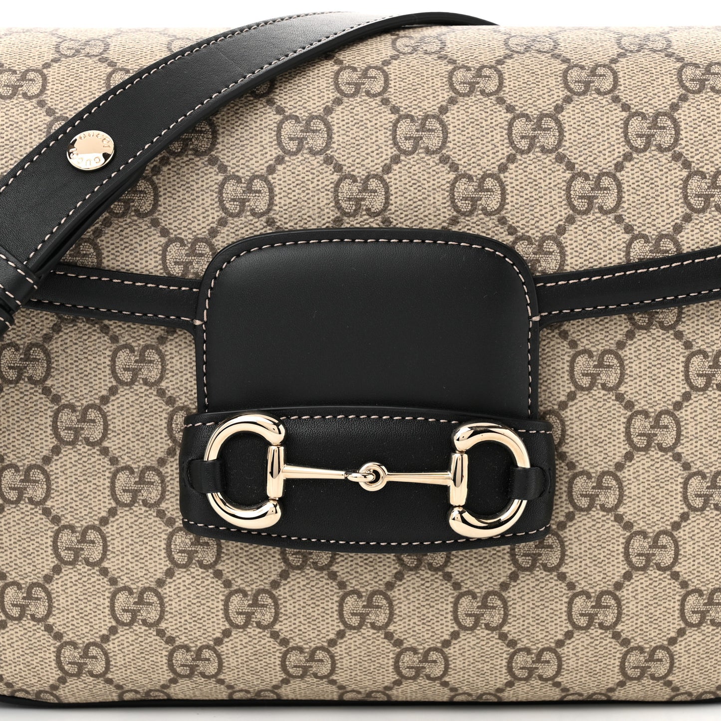 GG Supreme Monogram Horsebit 1955 Soft Small Shoulder Bag Beige Black