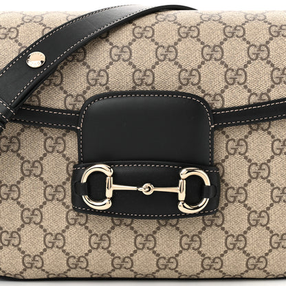 Gucci GG Supreme Monogram Horsebit 1955 Soft Small Shoulder Bag Beige Black 7 of 9