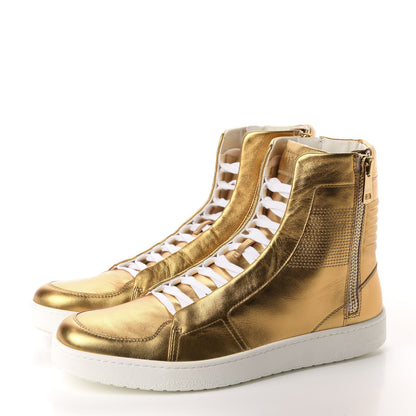 Gucci Metallic Nappa Silk Mens Dog Tag High Top Sneakers 10 Oro 3 of 11