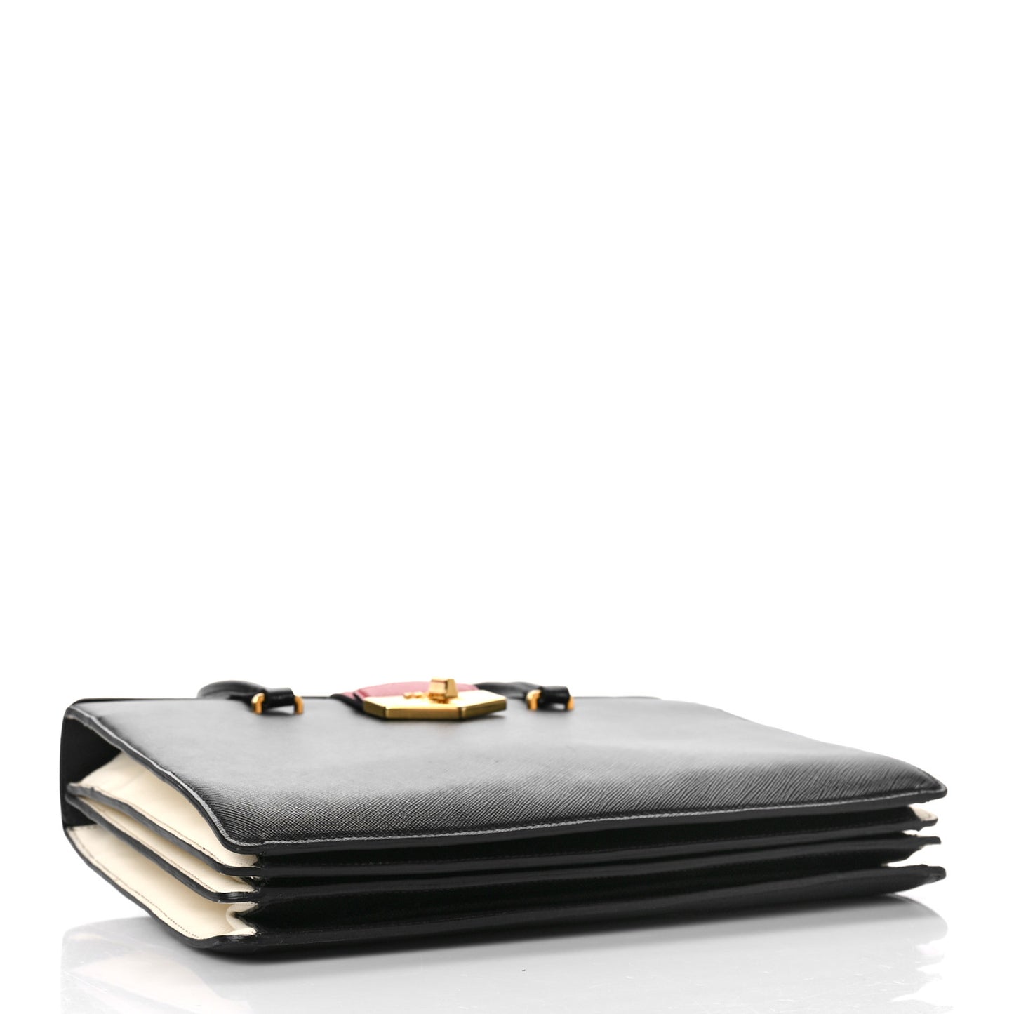 Saffiano Tri-Color Large Turn Lock Satchel Black Talco Rosso