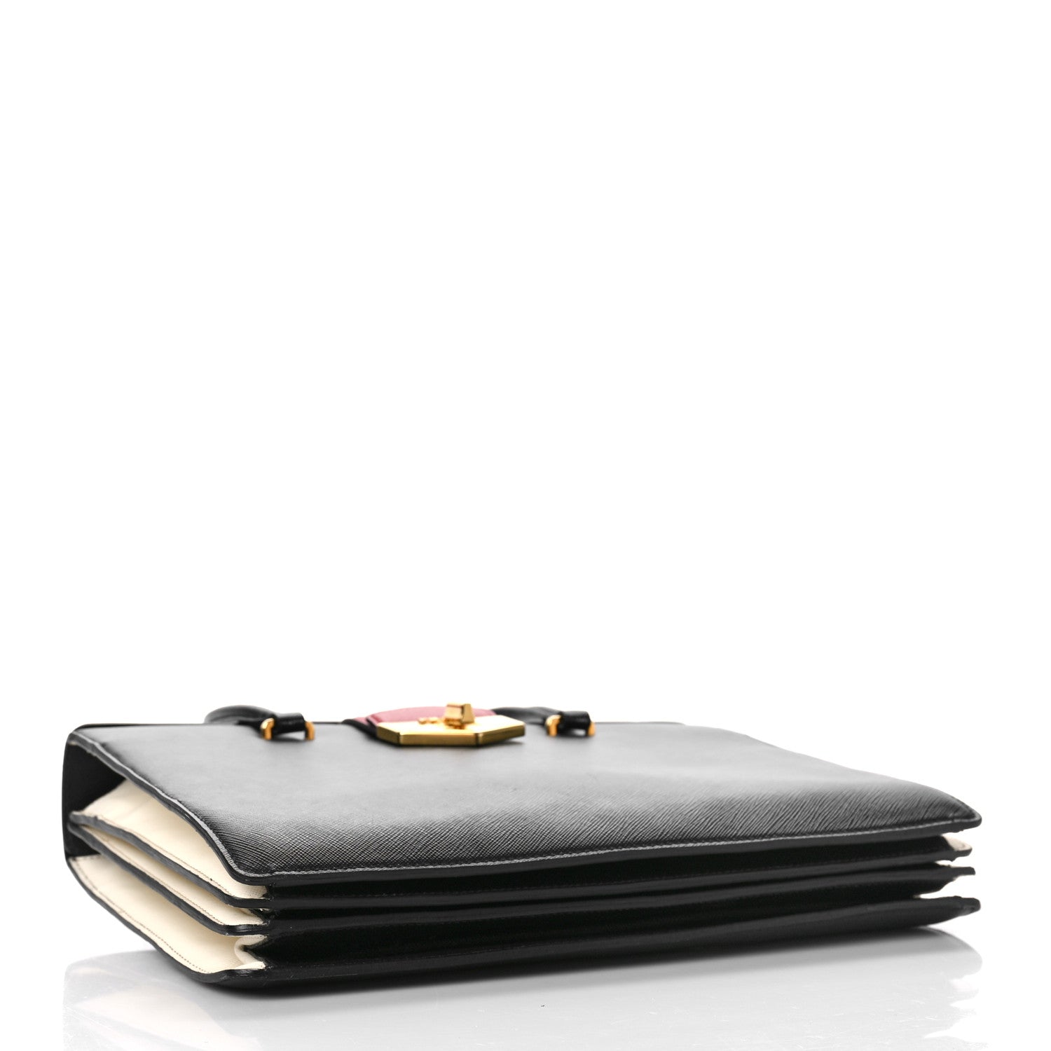 Prada Saffiano Tri-Color Large Turn Lock Satchel Black Talco Rosso 3 of 7