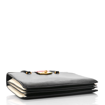 Prada Saffiano Tri-Color Large Turn Lock Satchel Black Talco Rosso 3 of 7