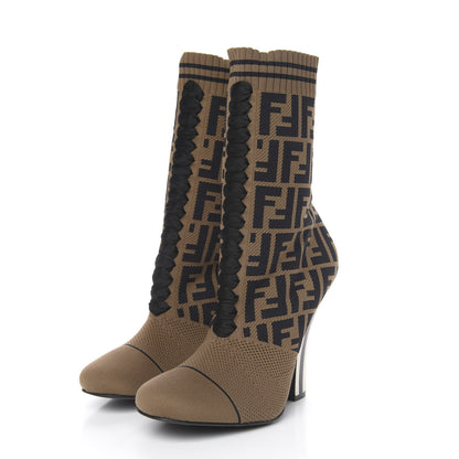 Fendi Stretch Fabric Jacquard FF Rockoko 105mm Sock Boots 41 Tobacco 3 of 7