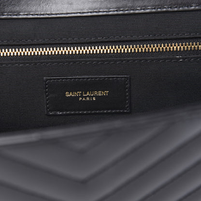 Saint Laurent Smooth Calfskin Matelasse Chevron Large Monogram Satchel Black 7 of 12