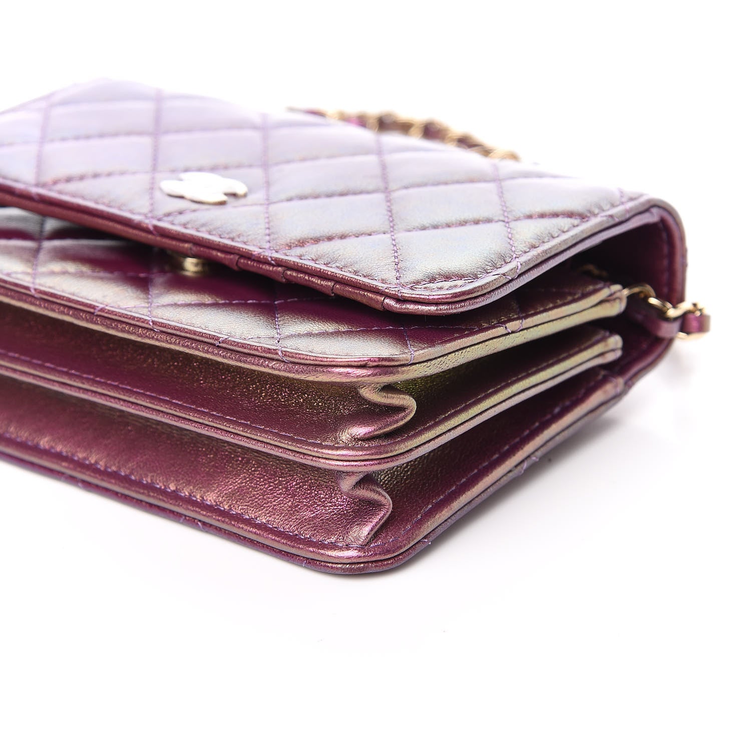 Chanel Iridescent Lambskin Quilted Mini Wallet On Chain WOC Purple 9 of 11