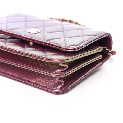 Chanel Iridescent Lambskin Quilted Mini Wallet On Chain WOC Purple 9 of 11
