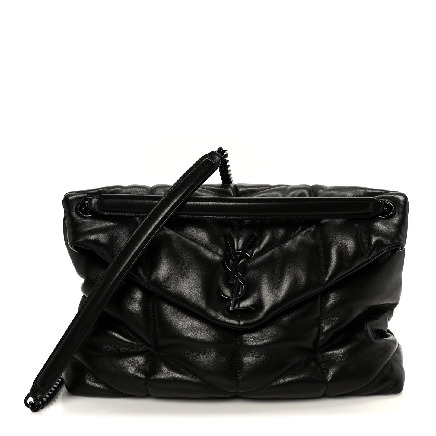 Lambskin Quilted Monogram Monochrome Medium Loulou Puffer Chain Satchel Black