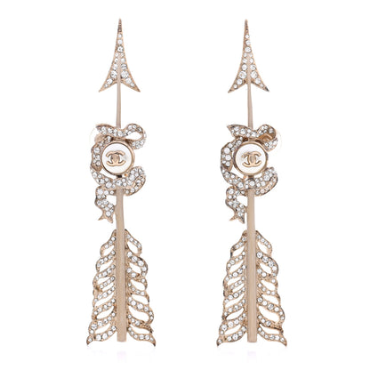 Chanel Crystal Pearl CC Arrow Clip On Earrings Gold 1 of 8