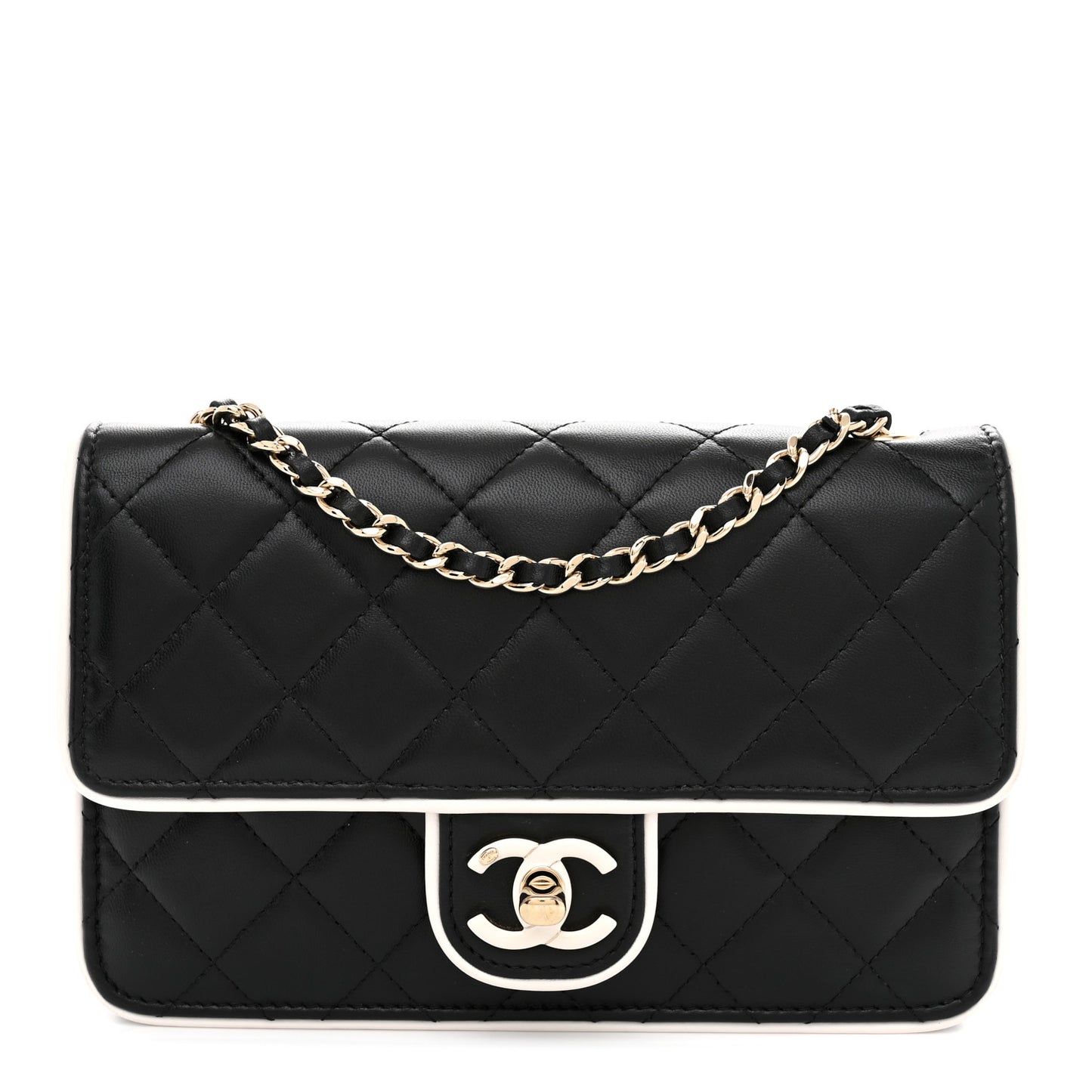 Lambskin Quilted Resin CC Mini Flap Bag Black White