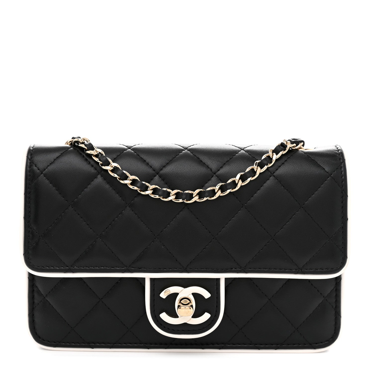 Chanel Lambskin Quilted Resin CC Mini Flap Bag Black White 1 of 12